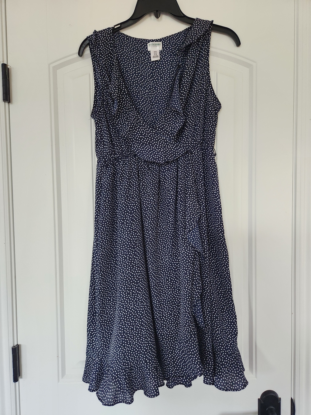 Motherhood Maternity Navy Polka Dot Ruffle Faux Wrap Dress - Medium - Picture 1 of 2